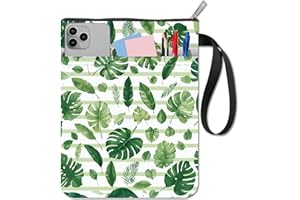 CRASPIRE Book Sleeve Zipper Book Cover 11x8.6 Inch Tropical Leaf Green Leaves Stripes Double Sided Printed Washable Cloth Fabric Notebook Protector Case Bag for Hardcover Paperback Bookworm Gifts