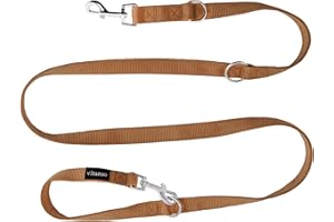 vitazoo Smycz dla psa w kolorze brązowym, solidna i regulowana w 4 długościach - odpowiednia dla dużych i mocnych psów - smycz dla psa, podwójna smycz - długość całkowita 2 m