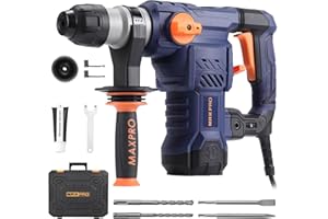 MAXPRO Martello Perforatore, 1500W Martello Demolitore 5.5J, SDS Plus Mandrino, 3 Funzioni, 6 Velocità Variabili 0-850giri/min,include 3 punte trapano, 2 scalpelli