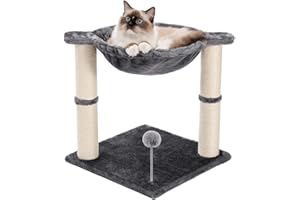 PETEPELA Cat Scratching Post 45cm, Cat Tree, Cat Hammock for Indoor Cats, Large Hammock Bed for Cat Scratcher Sisal Covered with Spring Balls for Kitten Grey