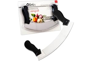 IPEA Couteau Hachoir Demi Lune avec Lame Incurvée en Acier Inoxydable - Couteau Monogame pour couper les Légumes, Herbes, Viandes, Aliments, Pizza - Manche Ergonomique - Coupe Précise et Efficace