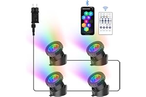 NATPOW Pond Lights Underwater Mains, RGB Underwater Light, Timer Aquarium Spot Lights with APP& Remote Control, IP68 Waterproof Multicolour Submersible Light for Fish Tank Garden Yard Pool (Set of 4)