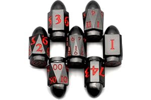 Zestaw kości DND Dungeons and Dragons, ZHOORQI Bullet Metal Dice, wielościenne kości do gier RPG D&D(7Bullet - Black Red)