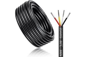 10 meter 20 AWG-kabel, 4 x 0,5 mm², 4-kärnig kabel för 5 V/12 V/24 V/300 V, förtennad koppartråd, flexibel och flexibel, låg