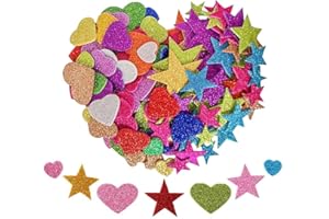 KANOSON Self-Adhesive Glitter Foam Stickers - Heart & Star Shapes, Sparkly Stickers for Crafts, Card Making, Scrapbook & Wall Decoration