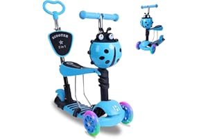 ‎HABIB GRUPPE Habib Gruppe 5-in-1 Kinderroller mit Rückenlehne für Jungen und Mädchen - Abnehmbarer Sitz, LED-Räder, Höheverstellbarer Lenker, Tretroller - Kinder Roller Outdoor Spiel, für 2-8 Jahre Kinder