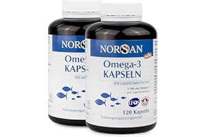 ‎NORSAN NORSAN Premium Total Omega 3 Kapseln hochdosiert 2er Pack (2x 120 Stück) - 1.500mg Omega 3 pro Portion-Omega Kapseln mit 707mg EPA & 368mg DHA-Fischöl aus nachhaltigem Wildfang