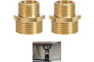 KSYWYDU 2 Pièces Mamelons Double Réduction en Laiton 1/2 à 3/4 Pouce Filetage Extérieur avec Hexagone Raccord Réducteur Adapté à L'Eau Potable et à Divers de Plomberie, Compatible Tous 3/4" x 1/2" filetés