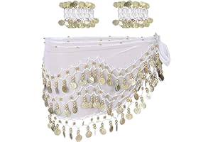 SAMHENG Bauchtanz Hüfttuch mit Armband, 128 Münzen Bauchtanz Rock Wrap Gürtel mit Handgelenk Knöchel Armbänder, Tanz Rock Gürtel Taille Kette für Bauchtanz, Zumba oder Yoga-Klasse, Performance-Kostüm