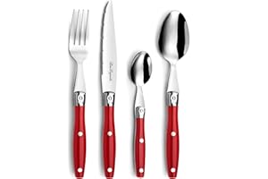 Lou Laguiole - Cubertería (24 piezas), color rojo