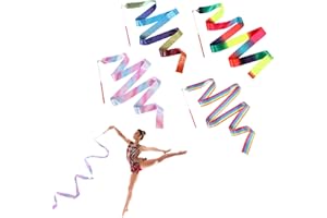 Hpmjz 4 Pcs Rhythmic Dance Ribbons 80 Inch Gymnastics Ribbon Dancer Wand Dancing Sparkly Ribbon Streamers for Artistic Dancing Gymnastics Circus Carnival Shows Baton Stick Twirling