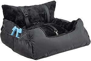 LN COZY CORNER Plush Dog Car Seat for Small Dogs & Cats, Comfortable Pet Car Seat with Safety Leash & Non-Slip Base, Car Seat Bed with Storage Pocket, Soft Secure Small Dog (Style1-Black, One Size)