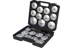 Autojack Oil Filter Wrench Socket Set 23 Pieces Cup Type Removal Cap Tool Kit Compatible for Universal Fitting in Black Case 23pcs