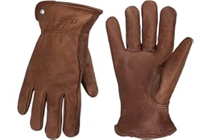 OLSON DEEPAK Cowhide Leather Gloves for Men&Women,Brown Moterbike Leather Gloves,Thorn Proof Garden Work Gloves,Outdoor Camping leather gloves