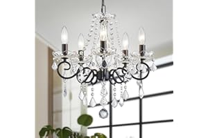 WUZUPS Vela de Cristal Colgante Empotrable de Luz de Techo Moderno Accesorio de Iluminación para Dormitorio Pasillo Bar Cocina Baño, H42 W43, Negro, E14 Base