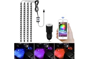 Auto LED Innenbeleuchtung, AIGUOZER 4x18 LED Auto Fußraumbeleuchtung mit APP Auto Innenraum Ambientebeleuchtung Mehrfarbig Musik Auto Streifen Atmosphäre Licht mit USB-Port und Fernbedienung