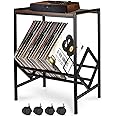 DACK Record Player Stand with Storage Up to 80 Albums,Turntable Stand with Matte Black Metal Legs, Record Player Table for Living Room Bedroom Office