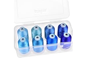 New brothread - 15 Opciones - 8 Carrete a presión de 1000m cada Poliéster Máquina Bordado Hilo con caja de almacenamiento de plástico para bordar y acolchar - Different Blue