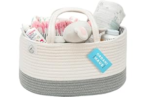 OrganiHaus sznurkowy kosz na pieluchy i kosz do przewijania niemowląt | Organizer na pieluchy | Koszyk żłobkowy i prezenty dla noworodka | Koszyk dla niemowląt z przegrodami i uchwytami - Szary biały