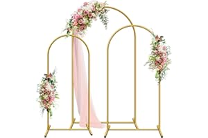 JEBUTU 1,8 m, 2 m, 2,2 m - Lot de 3 supports en métal doré pour arche de mariage - Pour mariage, anniversaire, fête, décoration de fête, fête prénatale, Halloween