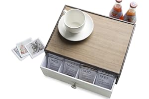 J JACKCUBE DESIGN JackCubeDesign Leather Tea Box Caja de almacenamiento Tea Bag Organizer Holder Tea Storage Titular de cajón con 12 compartimentos (Marrón / Blanco) -: MK353A