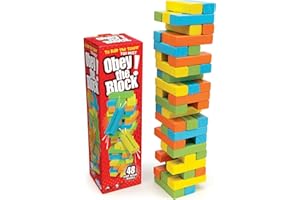 Outset Media Obey The Block - Traditional Wooden Tumbling Tower Block Game, Family Fun for Kids and Adults, Classic Children's Stacking Game that Promotes Speed, Reaction and Tactics