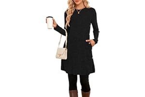 SENBATU Jumper Dress Ladies Long Sleeve Dresses for Women UK Side Buttons Tunic Dress with Pockets