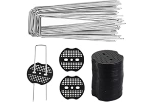 ISPARBOX Piquets Fixation en Acier Galvanisé, 50 Piquets de Jardin + 50 Plaques de Fixation en Plastique Agrafes, pour Toile de Paillage Piquets de Jardin avec Rondelles pour Paillis et Gazon Artificiel
