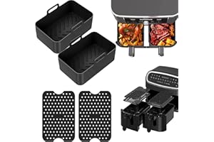XINRONGDA Pot en Silicone pour Friteuse Ninjas Dual Air, 4PCS Doublures de Friteuse à Air Réutilisables, Double Air Fryer Liner & Basket pour Air Fryer, Four, Micro-ondes, Moule À Gâteau, Noir