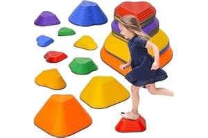 AIYAPLAY Kids Stepping Stones, 11 Piece Balance Non-Slip Stackable Heart-Shaped River Stones, Sensory Toy for Balance and Motor Skills, Indoor Outdoor Obstacle Courses