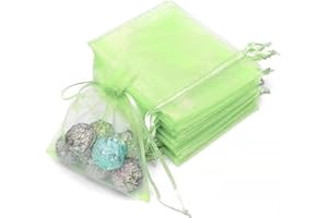 CRSUSUKJ 100 Pièces 9x12cm Organza Pochette Cadeau,Pochette Bijoux en Organza avec Cordon de Serrage, Sac de Mariage, Sac de Lavande, Faveur de Mariage (vert fruit)