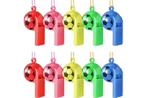BASTOUR Silbato de Plástico para Niños, Silbato de Fútbol, Silbato Árbitro Entrenadores, Silbato con Cordón, para Árbitro, Escuela, Camping, Fútbol, ​​Regalos de Fiesta, 5 Colores, 10 Piezas