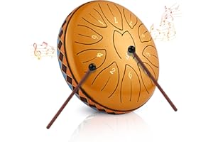 Sunowl Steel Tongue Drum, 6 Pouces 11 Tons C Key Handpan Drum, Mini Tambour à Langue Handpan Instrument, Percussion Steel Drum Kit pour Performances, Méditation, Yoga, Education, Or