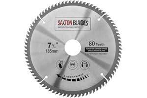 SAXTON BLADES Saxton TCT - Hoja de sierra circular para madera (185 mm x 80T, compatible con sierras Evolution, incluye anillo de reducción de 25,4 mm)