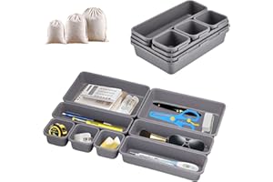 BOOAEE 8 pièces Séparateurs de Tiroir en Très Profond, Organisateur Tiroir Bureau, Plastique Séparateurs de tiroir, Maquillage Organiseur de Tiroir Rangement pour le Maquillage, Bureau, Cuisine