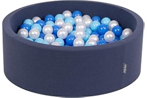KiddyMoon 90X30cm/300 Palline ∅ 7CM Piscina di Palline Colorate per Bambini Tondo Fabbricato in EU, Blu Sc:Azzurro/Blu/Perla