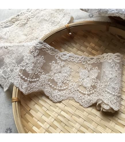 Ruban en dentelle brodée vintage avec fleurs blanches pour vêtements de mariage couture artisanat