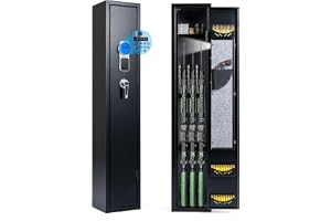 COSTWAY Vapenskåp för 8 gevär, långvapenskåp av metall | Vapenskåp med elektroniklås, gevärskåp med avtagbar hylla och pistolväska för långvapen, pistoler och ammunition