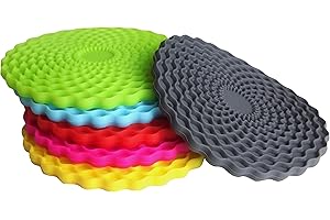 Multicoloured Drinks Coasters Set of 6 by Stone & Thyme - a UK Brand. Non Slip, Heatproof & Easy to Clean. Colourful Decorative Home Accessories That Protect All Surfaces.