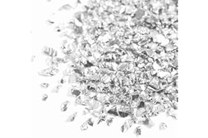 JBEIY 200 g di Vetro Schiacciato per l'artigianato, 2-4 mm di Glitter Irregolari, Pietra di Vetro Schiacciata Metallica per Unghie Artistiche, Resina epossidica, Creazione di Gioielli- Argento