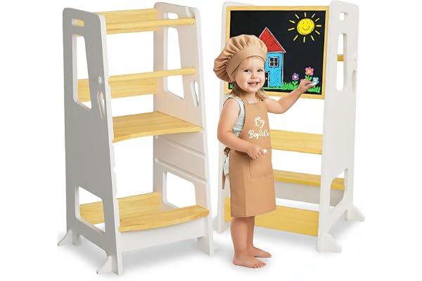 Bey&Co® Tour d’Apprentissage/Tour d'Observation Montessori en Bois – Tour d’Éveil pour Enfant – 3 Hauteurs Réglables, Surface Anti-Dérapante, Pieds Anti-Bascule Méthode Montessori – À Partir 12 Mois