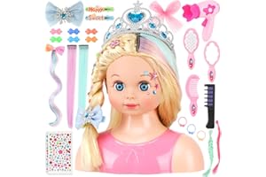 GIRLDIARY Styling Head Doll for Kids with 25-Piece Hairdressing Set - Colourful Extensions & Royal Accessories - Make Up Dolls Head for Girls Aged 3+, Gifts Birthday Role Play Toys