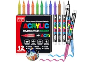 VAKKI 12 kolorów Filc akrylowy, bezpośredni płynny długopis akrylowy do malowania dla dorosłych, marker do kolorowania, kamienia, kaligrafii, drewna, płótna, szkła (12 Colors)