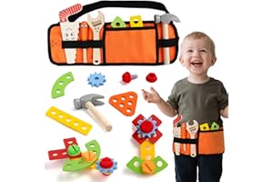 yoptote Juguetes Niños 2 Años Juguetes Montessori 2 Años con Cinturon Herramientas Juguete de Madera Juegos Educativos Bricolaje Construcciones Regalos para Niños Niñas 2 3 4 Años-20 Piezas