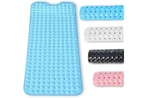 BASVII Alfombra Bañera Antideslizante 100 x 40 cm, sin BPA, Resistente al Moho y Lavable a Máquina, Alfombra Antideslizante Bañera para Bañeras, Suelos de Baño (Azul)