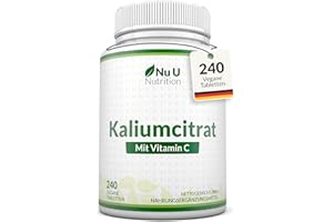 ‎NU U NUTRITION Kaliumcitrat Hochdosiert 1550mg & Vitamin C - 240 Vegane Tabletten nicht Kapseln - 4 Monats-Vorrat - Natürliche Kalium Electrolyte Unterstützung - Nu U Nutrition