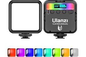 ULANZI VL49 RGB Video, LED Camera Light 360° Full Color Portable Photography Lighting with 3 Cold Shoe, 2000mAh Rechargeable CRI 95+ 2500-9000K Dimmable Panel Lamp Support, Black, (ULANZI-2287)