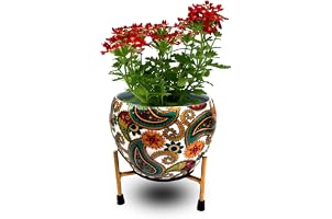 Design Decor Gallery Designer Indoor Plant Pots with Stand - Table Top Decorative Metal Plant Pots for Living Room, Balcony a