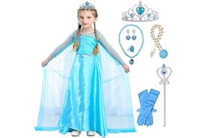 ATOWORLD Deguisement Reine des Neiges 2-6 ans Robe Elsa Enfant de Princesse Cosplay Robe Reine des Neiges Carnaval Costume Reine des Neiges Deguisement Princesse Fille Accessoires Magique Couronne Princesse