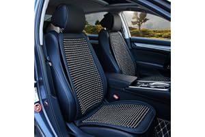 Blueshyhall Housse de Siège Auto avec Massage, 1 Pièce Couvre Sièges Cool Respirantes, Coussin de Siège en Perles Bois Avant de Voiture, Coussin de Massage Universel pour Voiture, Bureau (Noir)